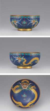 清光绪 铜胎画珐琅龙纹碗